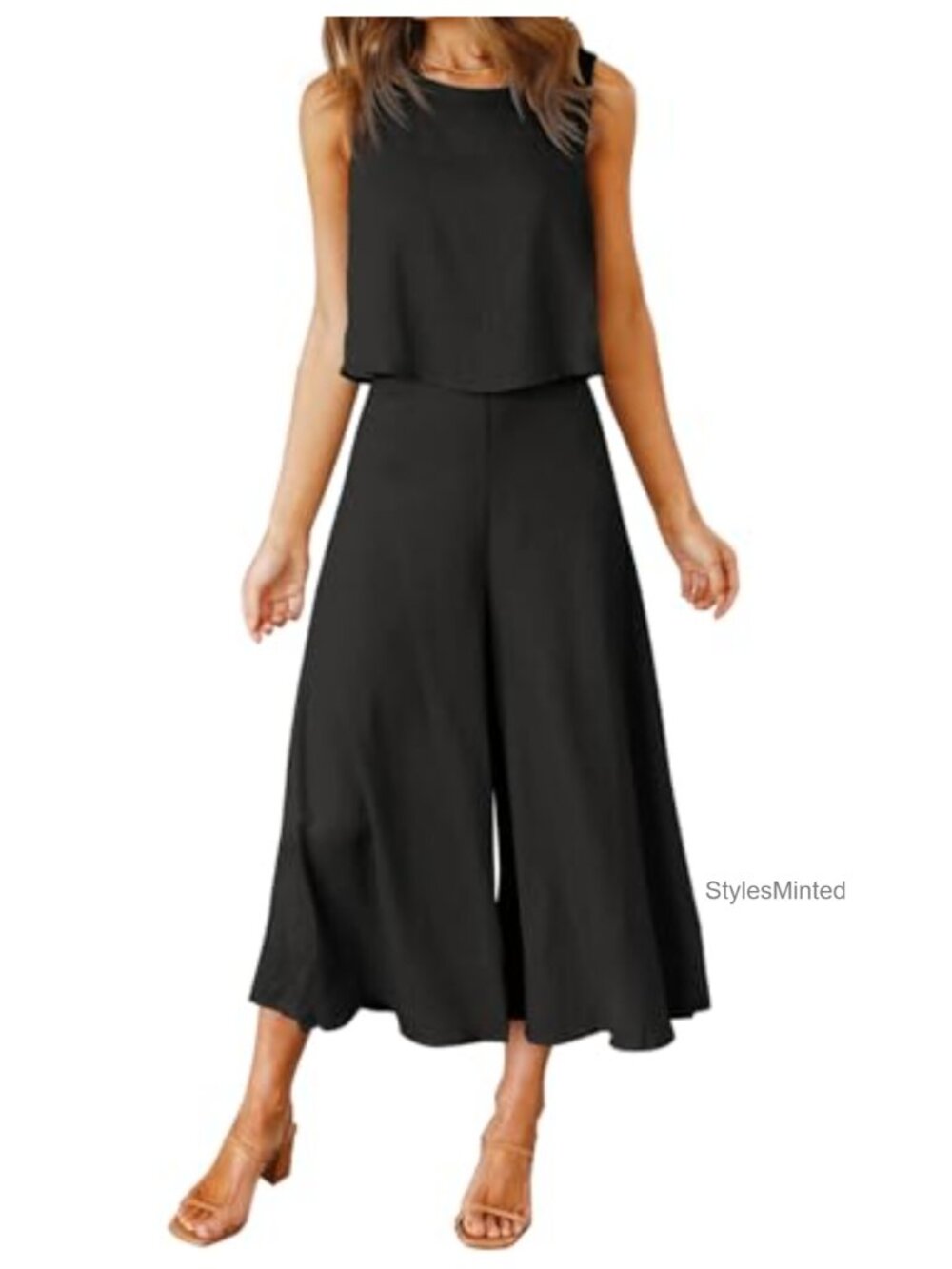 Women's 2 Piece Outfit Crop Top Wide Leg Pants Set Sleeveless